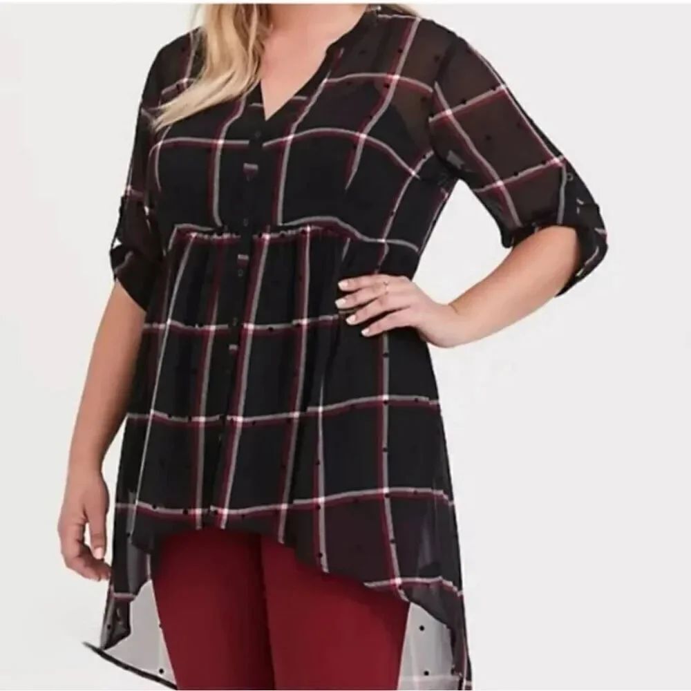 Torrid Lexie Sheer High-Low Button Up Blouse